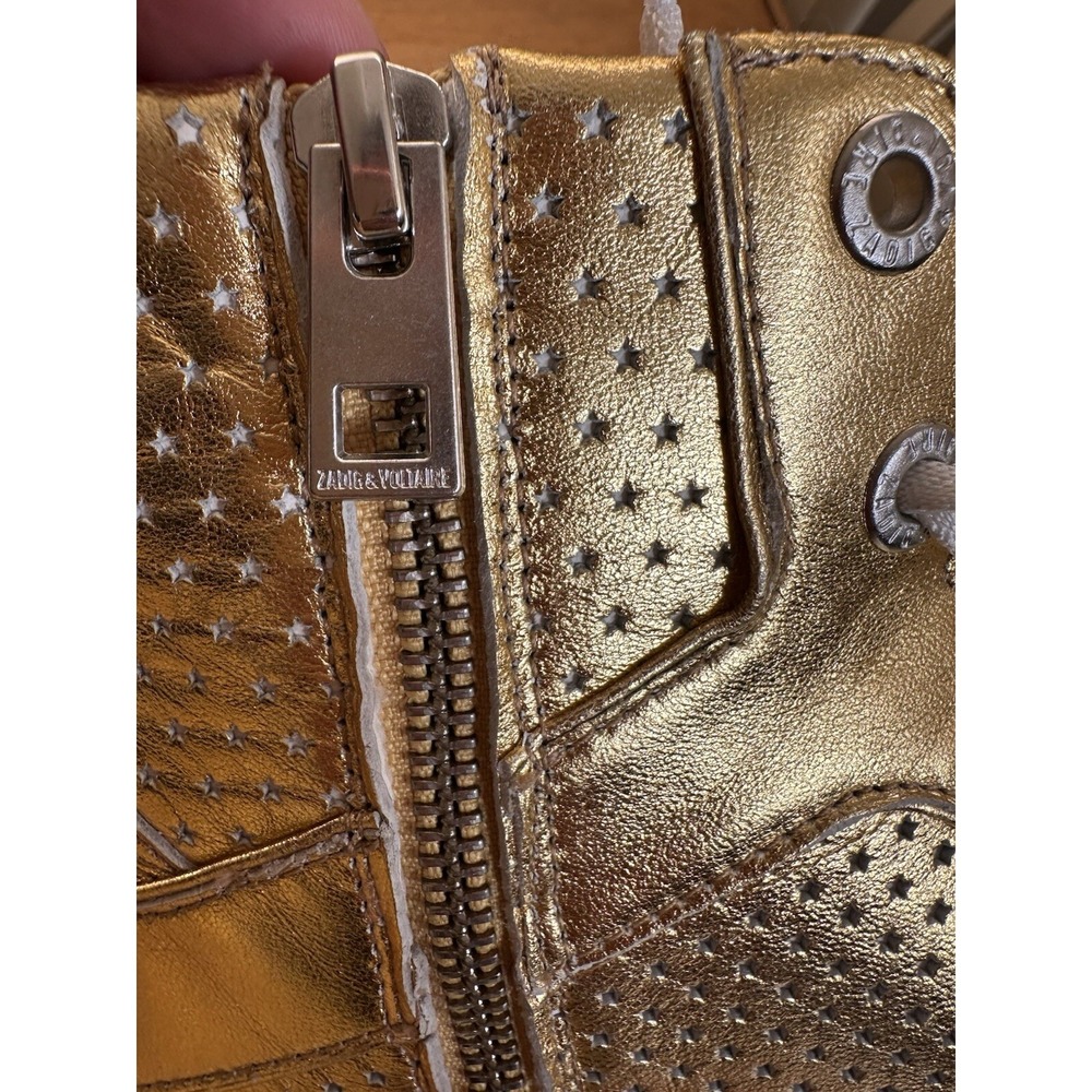 Zadig & Voltaire Sneakers Flash Metallic Leather High Top Gold Sz 9/ 39 New - Picture 8 of 10